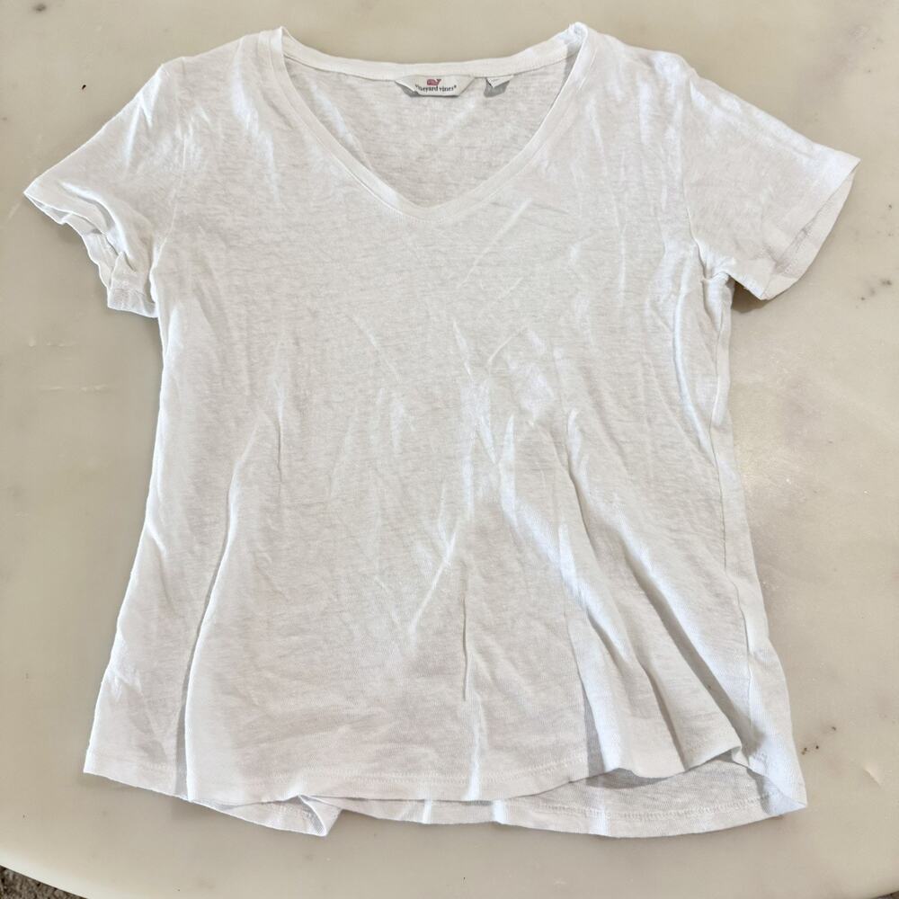 Vineyard Vines Women S 50% Linen 50% Cotton White Tee Short Sleeve Shirt Top